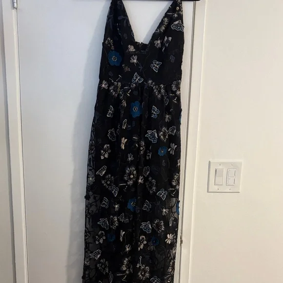 For Love And Lemons Black and Blue Floral Midi Botanic Dress - Picture 3 of 5